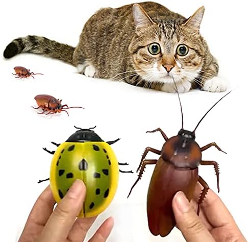 Ladybug de brinquedo de Lylyzoo para gatos internos, movimentação elétrica de joaninha verde de movimentação com sistema de prevenção de obstáculos, brinquedos de gatos interativos operados por bateria para perseguição e entretenimento de gatinhos
