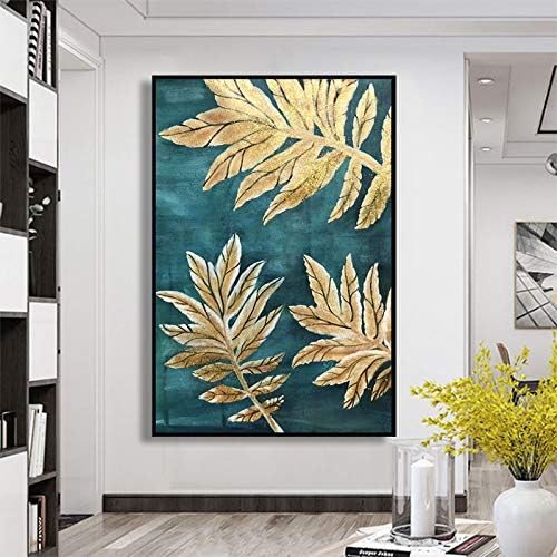 Skyinbags pintada à mão abstrata folhas douradas pintura a óleo sobre tela, arte de arte de arte de parede de grande parede para