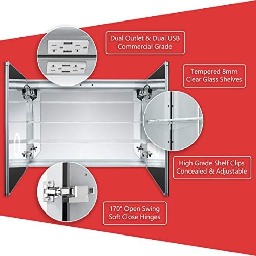 Decadom LED Mirror Medicine Gabinet Robrado ou Surface, Defogger, Dimmer, Relógio, Exibição de Temperatura da Quarto, Espelho de Maquiagem