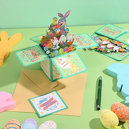 2 pacotes cartões de felicitações da Páscoa 2023 CARTO POP -POP -POPEL com envelopes Cartões 3D Cards para ovos de festa da Páscoa Flores de Feriado Presente Estudantes