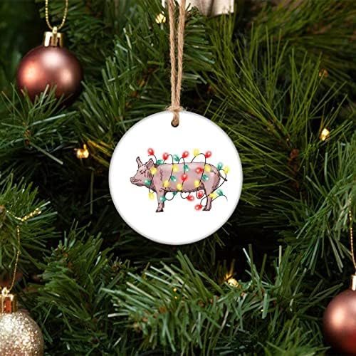 Boas festas de Natal, ornamentos de árvore de Natal, ornamento de cerâmica de porco de natal, ornamento de pequenos animais, lanternas de 3 polegadas de 3 polegadas para um amigo da família Presente Decoração de casa de férias