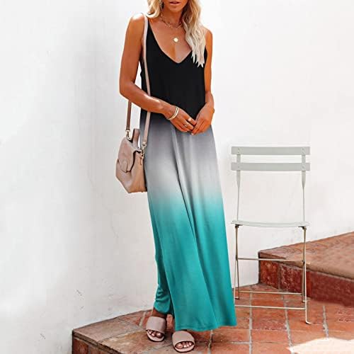 Fragarn Women's Summer Casual Color Solid Color Sleense Sling Long Dress Sun Dress