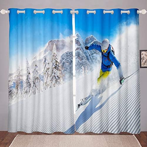 Cortinas de janela de esqui erosébridal, tratamentos de janelas da montanha de neve cortinas de janela de jogo esportivo