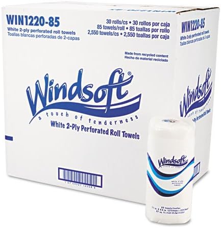 Rolos de papel de papel perfurados Windsoft, 11 x 8 4/5, branco, 85/roll, 30/caixa
