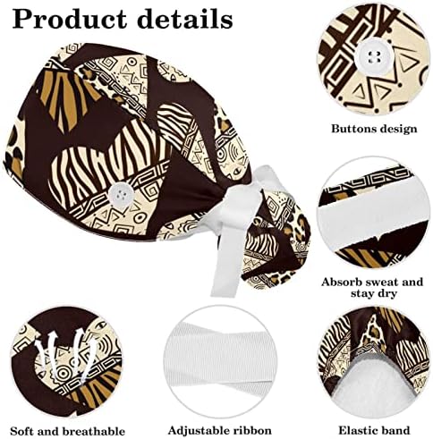 Africa Black White Stripes Banta de trabalho respirável com botão, cabelo arco -arco macio, tamanho único