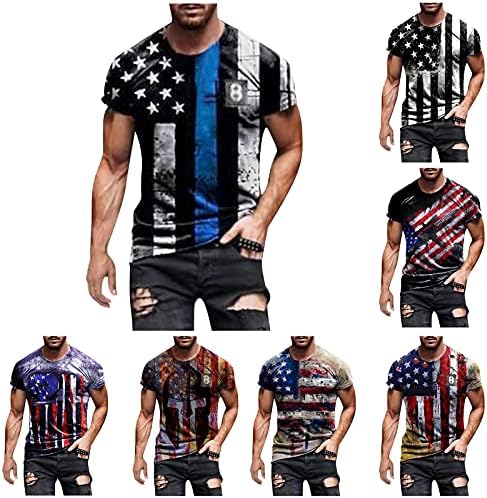 XXBR MEN's Independence Day T-shirts Sports Sports American Bandeira Camiseta curta Manga de manga estampa Estrelas de