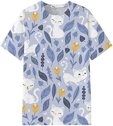 Tops femininos Tees gráficos Blusa de manga curta casual Camiseta de impressão de animais engraçada Moda de túnica confortável de túnica confortável