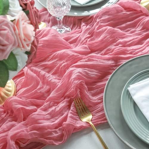 12 PCs Pink Cheesecloth Table Runner 10ft, Galze Table Runner, Tocada de mesa de mesa de gaze vintage Boho, Romantic Romantic