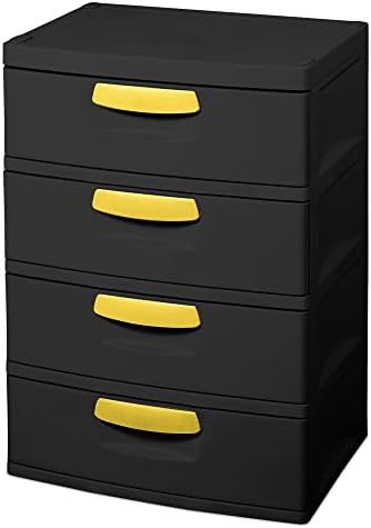 Sitna Adult Plastic 4-Drawer Unit, preto, opaco de grande capacidade, com rolos