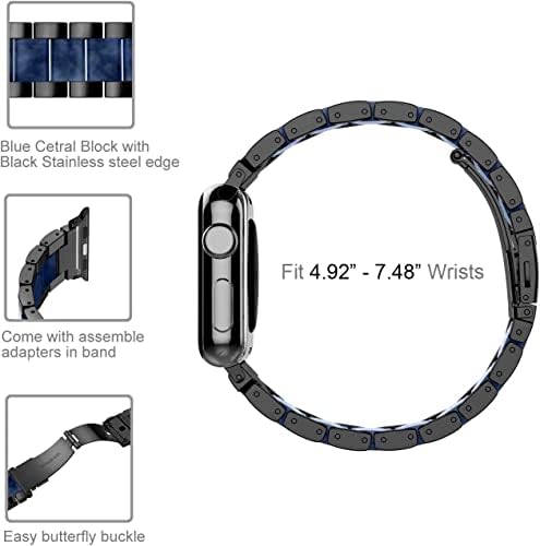 Wearlizer Black Blue Bands Compatível com tiras de relógio Apple 42mm 44mm 45mm 49mm para iwatch se Ultra mens de pulseira feminina borda de aço inoxidável com resina de resina central série
