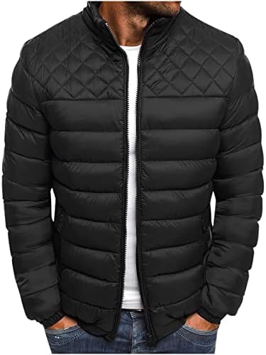 Inverno masculino engrosse algodão casaco parka cor de cor sólida colar zíper ombro rhombus rhombus casaco de algodão