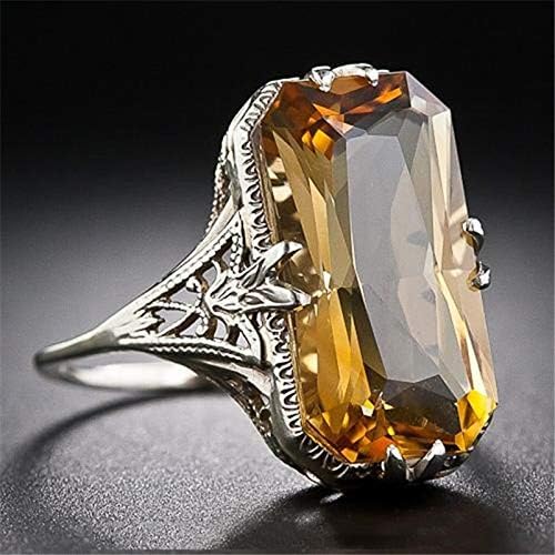 Fonfisai Shop Vintage Mulheres 925 Sliver Ring Citrine Natural Party Wedding Noivage Tamanho 6-10