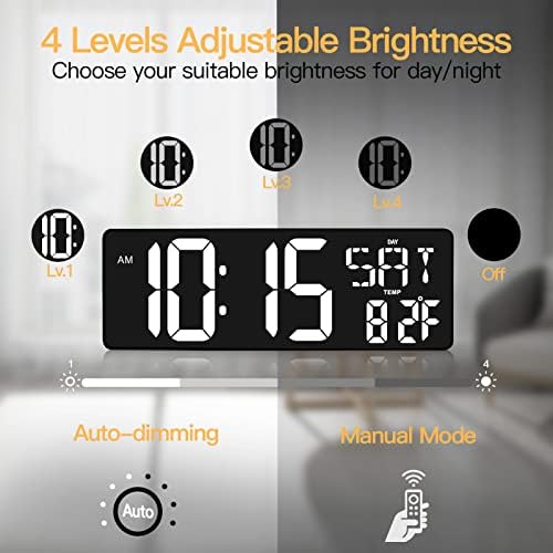XREXS Grande relógio de parede digital com controle remoto, LED de 16,5 polegadas LED grande contagem de exibição Up e Down Timer,