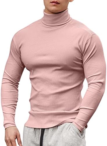Treino de costela de malha masculina camisetas musculares Slim Fit Elastic Turtleneck Tops Athletic Gym Sports Sports Longa Longa