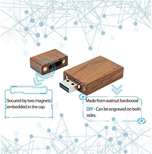 32 GB Wood Flash Drive 3.0 5 pacote, poucos retangulares de nogueira Drive de madeira de madeira 32 GB USB Stick Gig Stick USB3.0