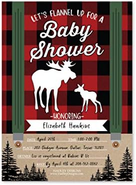 25 Lumberjack Moose Convites de chá de bebê, pitada convite para menino, tema de revelação rústica de gênero rústico,
