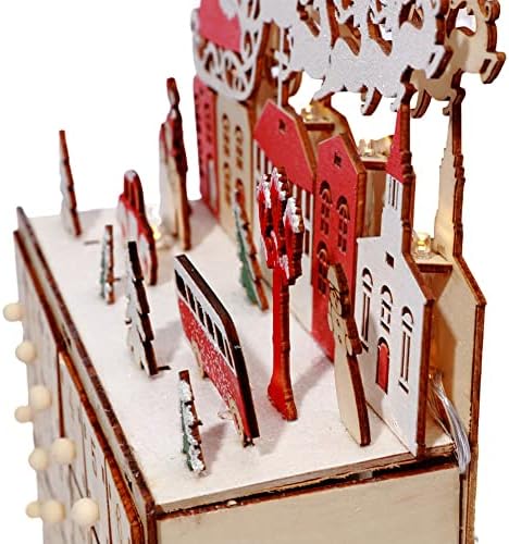 Lizhoumil Christmas Wooden Advent Calendário com 24 gaveta de armazenamento e luzes LED, contagem regressiva para ornamentos