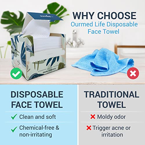 OurMed Life Disponível Face Towel Facial Tissue | Toalhas limpas biodegradáveis ​​sem fiapos | Limpos de removedor