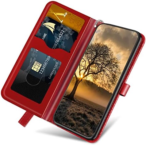 Cotdin para compatível com a caixa da carteira Samsung Galaxy S23 Plus com suporte de pulso magnético da pulso da pulseira de choques de choque para Samsung Galaxy S23 Plus Life Tree Red Red