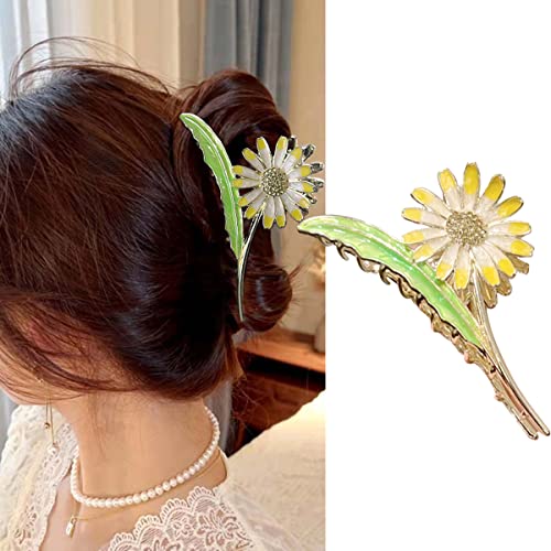 Hakjxos clipes de cabelo de flores primavera de folha amarela clara metal grande clipes de garras acessórios para cabelos para cabelos
