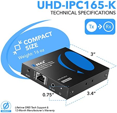 4K HDMI Extender Balun por orei-UltraHD 4K @ 60Hz 4: 4: 4 Over um único cabo Cat6/7 com cabo HDR e IR Control-ETERNET até 165