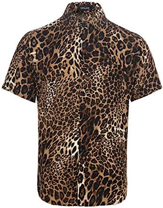 Upaan masculino de leopardo masculino camisetas de manga curta para baixo camisa casual