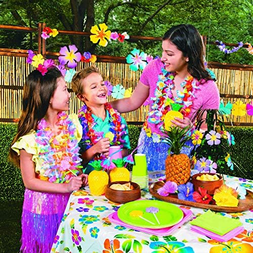 Toleta de mesa de plástico de Hibiscus Luau e suprimentos de festa tropical, 53 x 73