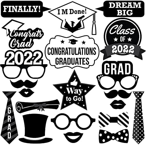 Photo de foto de graduação Props 2022 - pacote de 21 | Decorações de festa de graduação em preto e branco 2022 | Photo Booth
