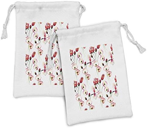 Conjunto de bolsas de tecido de flor de Ambesonne de 2, padrão com flores de papoula Ramificações Ilustração Efeito de