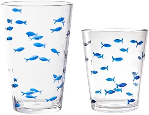 Klifa- Charleston- 16,5 e 19 onças, conjunto de 8, conjunto de vidro de pesca acrílica, Escola de Peixes que bebem