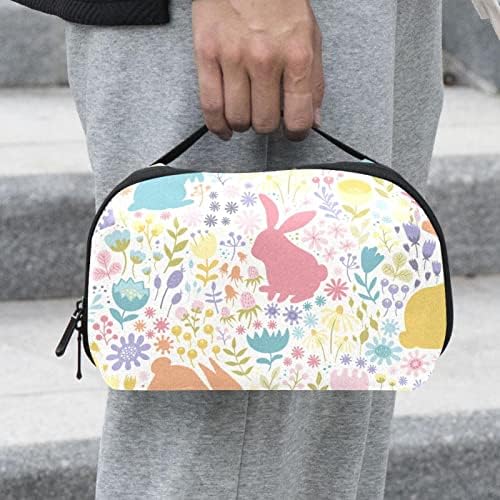 Silhuetas de coelhos e flores silvestres de bolsa de maquiagem de zíper de zíper para organizador cosmético para mulheres e meninas