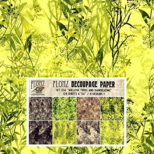 Decoupage Paper Pack Willow Trees and Dandelion papel de padrão de estilo vintage para decoupage, artesanato e scrapbooking