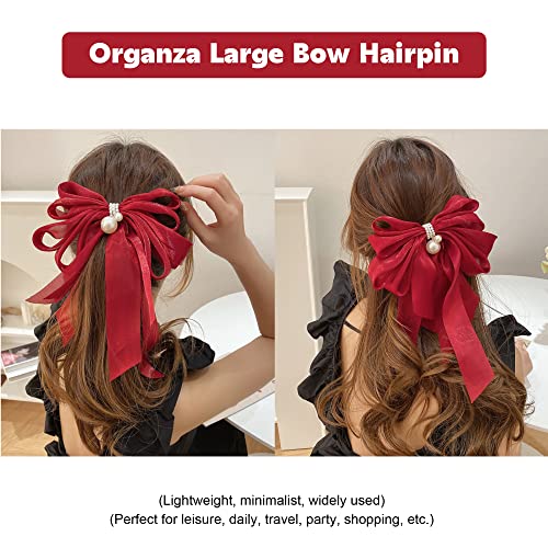 Clipe de garra de arco vermelho | Barretas de cabelo | Arcos de cabelo grandes - ideais para festas | Cabinho de cetim - Para mulheres
