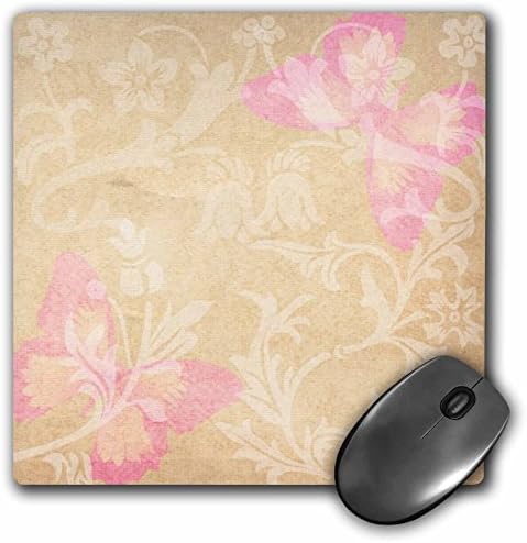 3drose llc 8 x 8 x 0,25 polegadas mouse pad, borboletas rosa arte floral vintage
