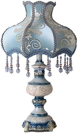 Luminárias tradicionais de mesa azul tradicional de tecido artesanal lumbo vitoriano lâmpada de mesa de 13 polegadas Antigo pintado