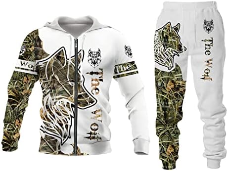 Lion Wolf 3D calças de capuz estampadas MASSEM MASCO AUTONO DIVERNO Casual Rouno Animals Men Men Tracksuit Set