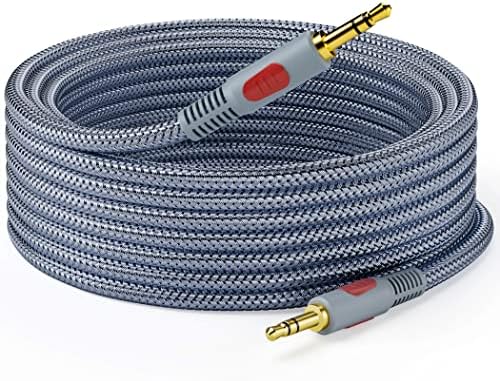 Ruaeoda Aux Cable 10 pés, papel alumínio e trança blindagem de 3,5 mm de áudio de áudio macho para nylon masculino trançado longa