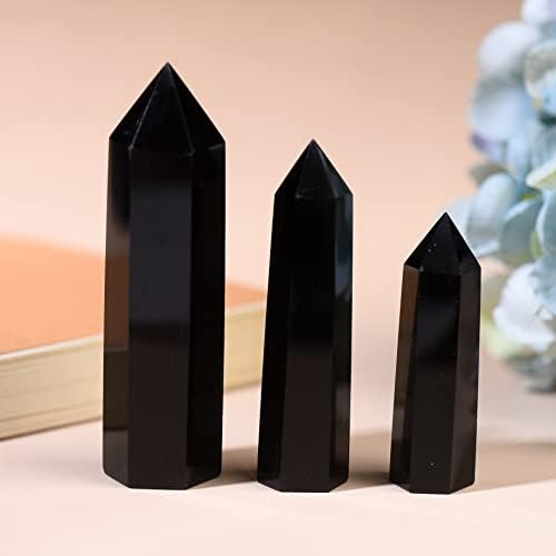 Wuyoushi 1pcs Obsidiana Torres de cristal natural / 2,75-3.54 Varra de cristal de cura / 6 terapia de meditação de