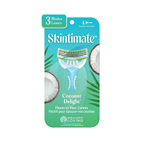 Skintimate Coconut Delight 3 Blade descartável Razor para mulheres, 4 contagem