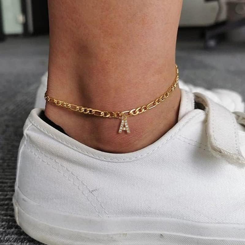 Pulseiras iniciais de tornozeleiras iniciais para mulheres meninas, 18k Gold banhado
