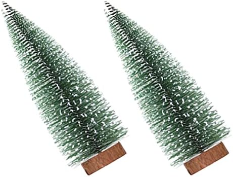 Toyvian Christmas Decorações 2pcs Árvore de Natal em miniatura Pequena árvore de pinheiros com bases de madeira Miniature