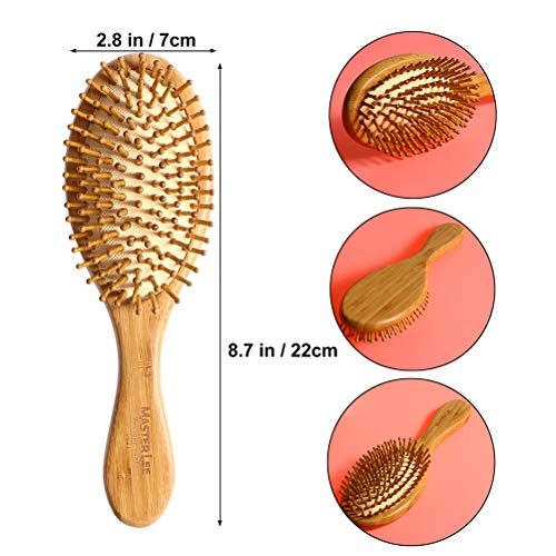 Doitool 2pcs Natural Bambu Bambu Anti- estático Cerdas de madeira Massagem Cambaz de pente de pente de cabelo Cuidado de cabelo