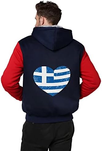 Grécia Coração Love Bandeira Retro Mapuzes pesados ​​para homens grossos com zíper completo Molho de mangas compridas Hipster casual