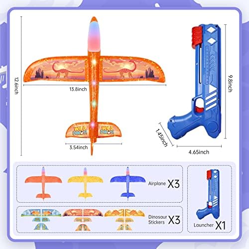 Kids Toys Brinquedos de lançadores de avião - 3 brinquedos de avião liderados incluem 3 conjuntos de adesivos temáticos de