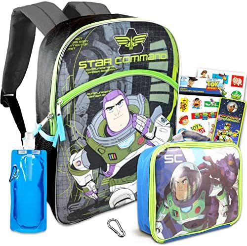 Mochila Lightyear Back Buzz Buzz e lancheira para meninos para meninos Garotos - 5 PC com bolsa escolar de 16 '', caixa, garrafa de água, mais | Suprimentos, conjunto de viagens