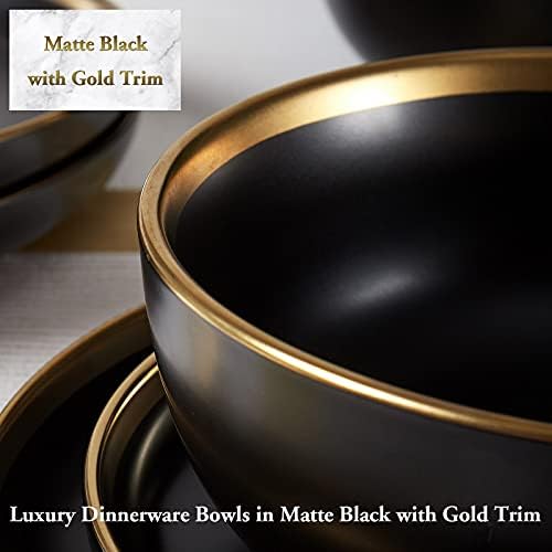 Placas de jantar de porcelana preta fosca dujust de 6, 10,5 polegadas, design de luxo com acabamento em ouro artesanal, fácil de limpar,