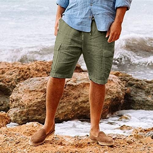 Shorts de carga masculina, linho de algodão sólido casual masculino relaxado em bolso de bolso de praia de praia shorts de