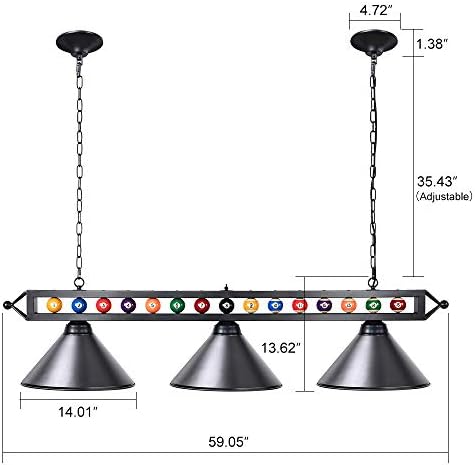 Luz de bilhar Wellmet para mesa de bilhar, iluminação de mesa de bilhar de 59 ”para a mesa de 7 '8' 9 ', pendurada na luz da