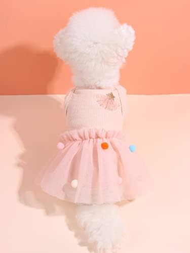 Vestido qwinee cachorro princesa com pom pom decro respirável malha gato de cachorro gato vestido mangas sem mangas saias para pequenos cães médios gato gatinho rosa s