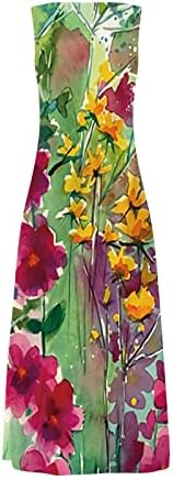 Vestidos de estampa floral wpoumv para mulheres sem mangas de verão v vestido maxi vestido de vestido de longa praia casual com bolsos